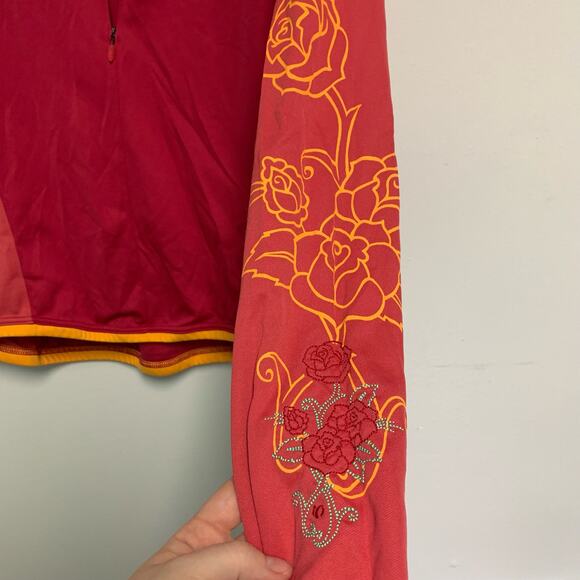 Pearl Izumi Polyester Pink Yellow Floral Embroidered Long Sleeve Y2K Size XL - Picture 5 of 7